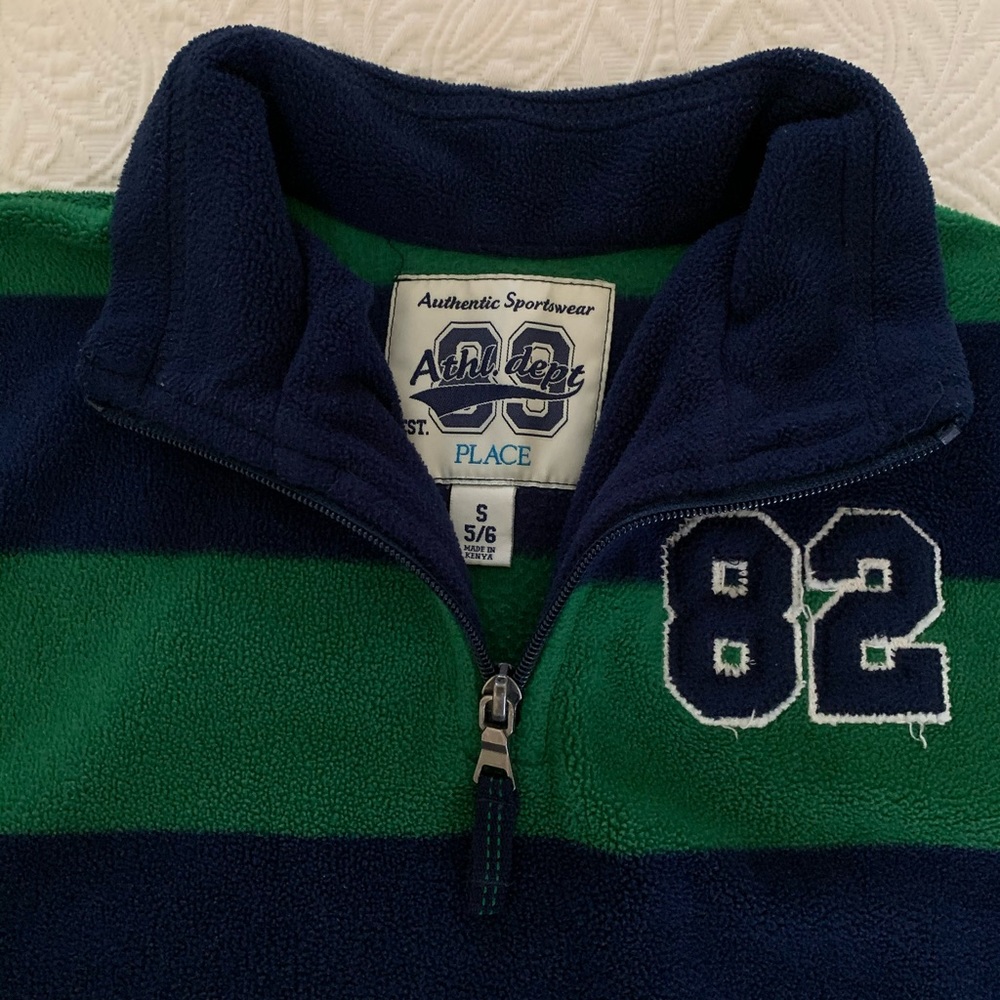 Children’s Place Set Boys S (5/6) Blue Green Stripes Fleece Top Pants - Picture 7 of 16
